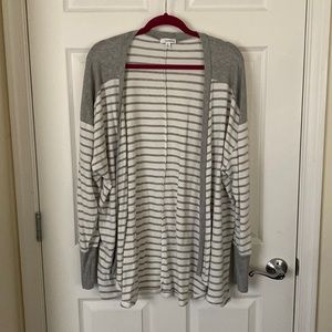 Grey and White Striped Long Sleeve Open Front Longline Cardigan Size 2X